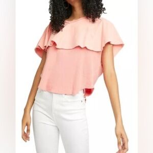 Free People Pink Peach Girl Talk Ruffle Top